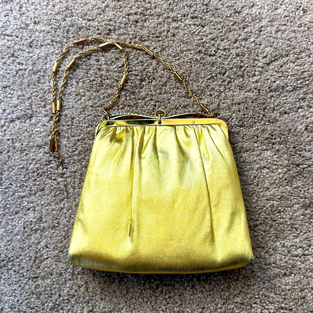 Vintage Harry Levine Purse HL Evening Bag Clutch Metallic Gold Mirror Chain USA